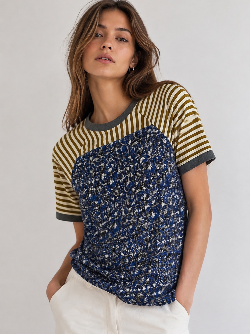 MARNI Striped Leaves Cotton Tee Shirt